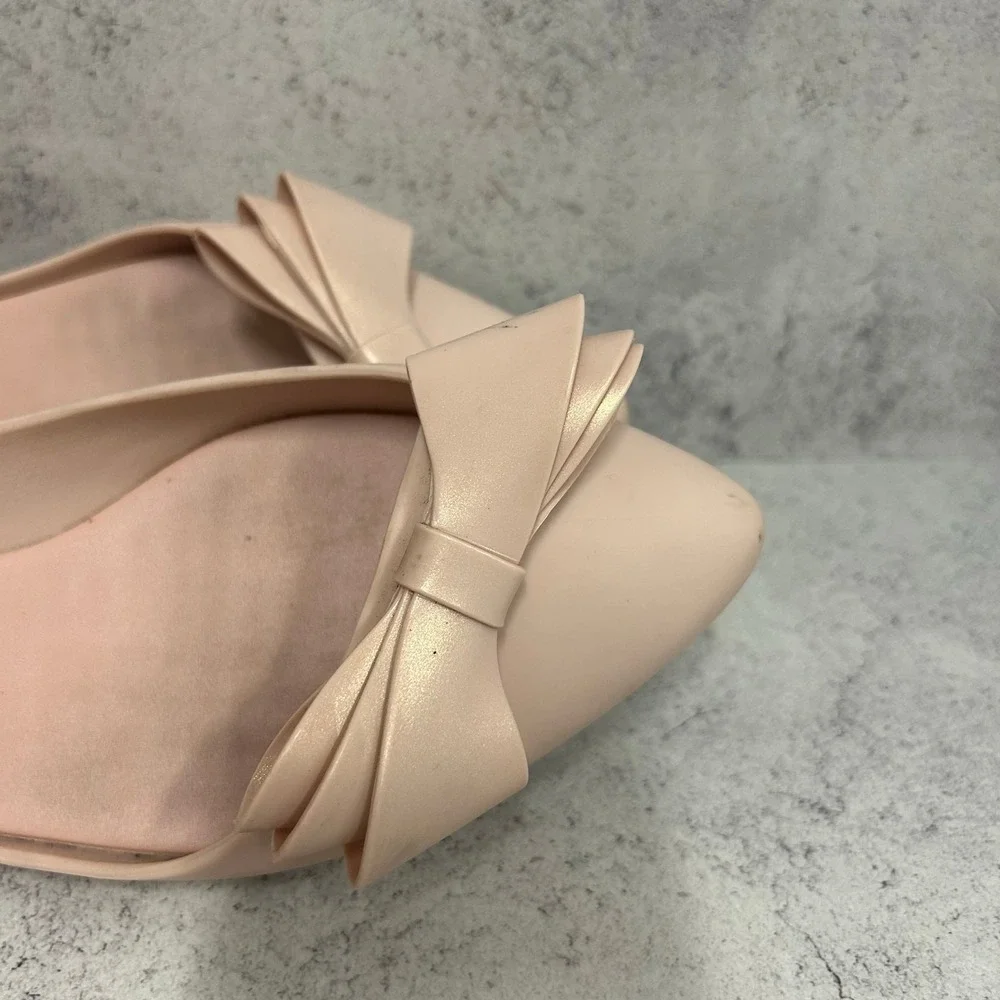 Melissa Soft Pink Rubber Pointed Bow Flats Size 8